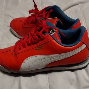 Puma Roma, bright orange and hyper blue